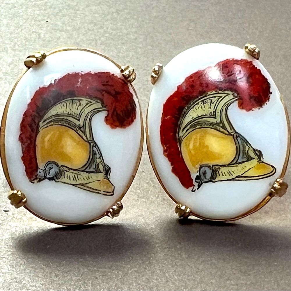 Vintage Swank Porcelain Cufflinks Roman Soldier Helmets
